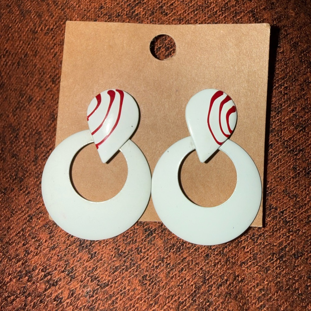 Elegant White and Red Earrings